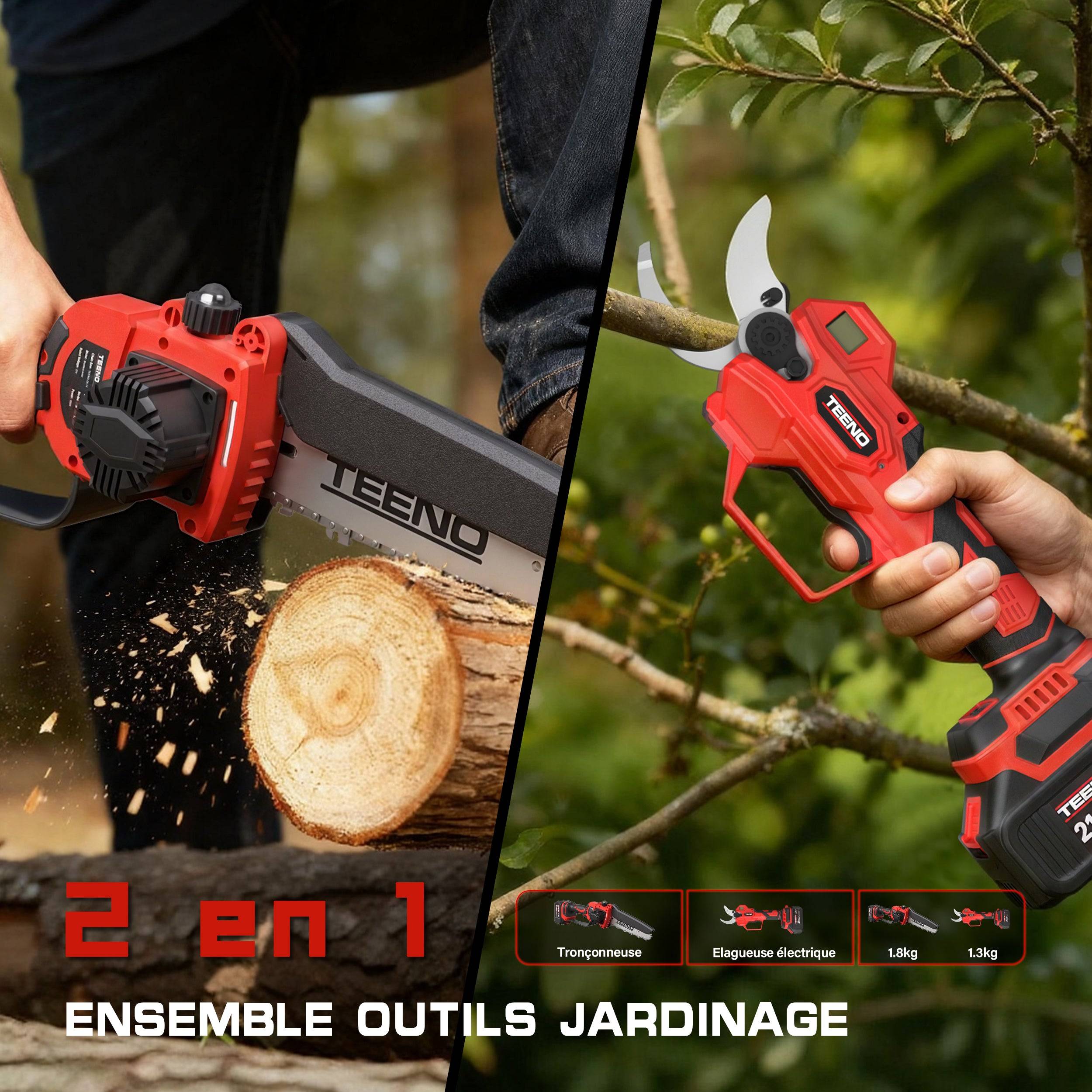 Ensemble d'outils de jardinage 2 en 1 : mini-scie sans fil de 6 pouces + sécateur électrique sans fil de 40 mm, comprend 2 batteries de 4,0 Ah - Image 3
