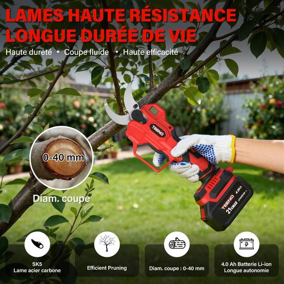 Ensemble d'outils de jardinage 2 en 1 : mini-scie sans fil de 6 pouces + sécateur électrique sans fil de 40 mm, comprend 2 batteries de 4,0 Ah - Image 5
