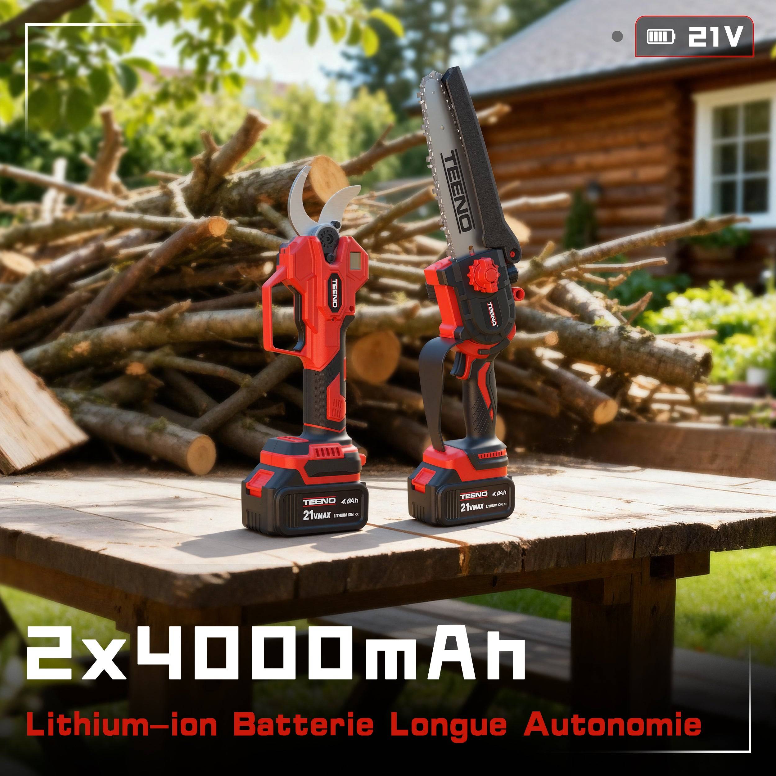 Ensemble d'outils de jardinage 2 en 1 : mini-scie sans fil de 6 pouces + sécateur électrique sans fil de 40 mm, comprend 2 batteries de 4,0 Ah - Image 2
