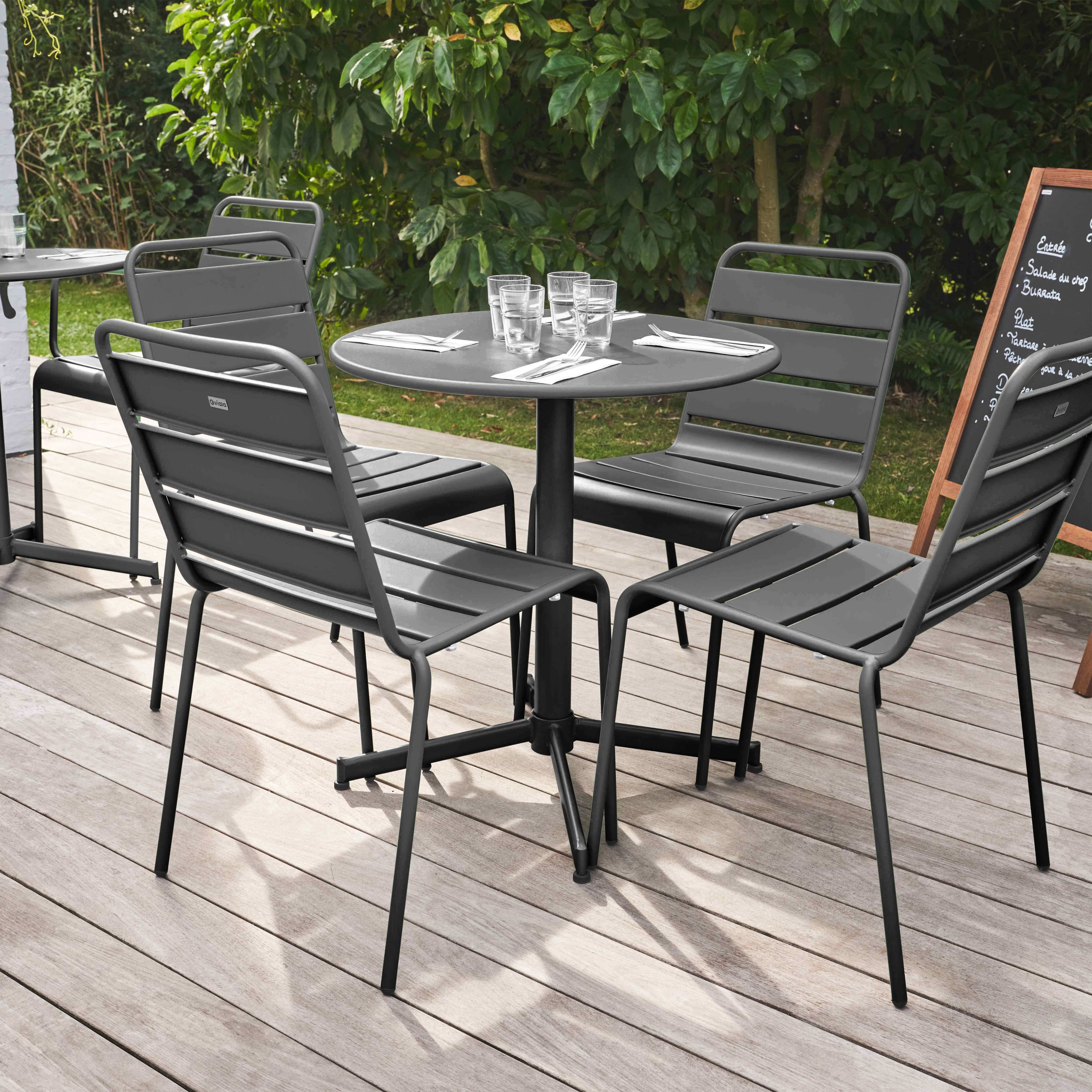 Oviala - Ensemble table de jardin ronde et 4 chaises anthracite Palavas - Oviala - Image 2