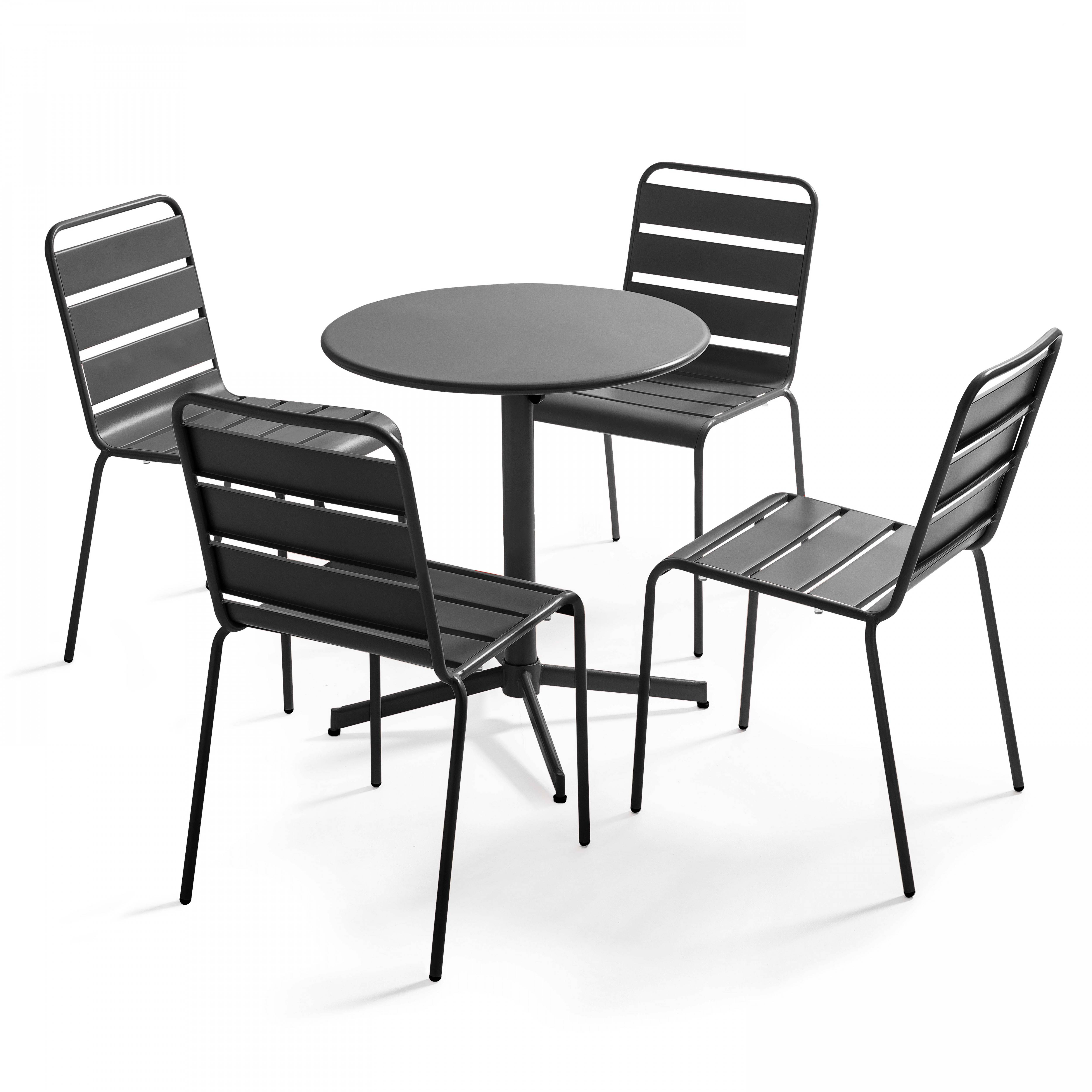 Oviala - Ensemble table de jardin ronde et 4 chaises anthracite Palavas - Oviala - Image 1