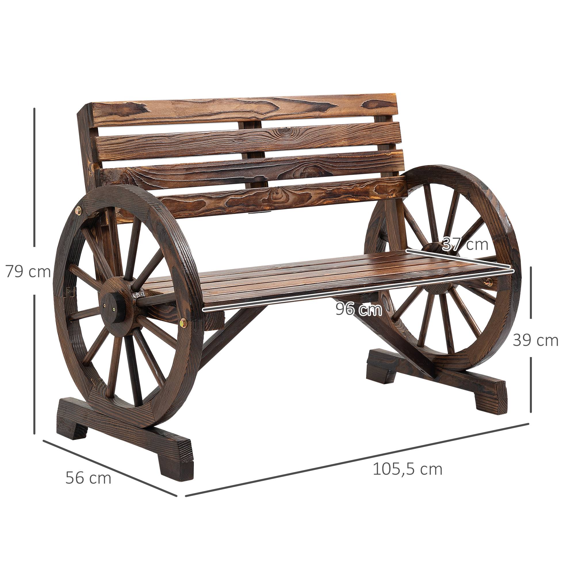 Sans Marque - Banc jardin motif roue chariot 2 personnes bois naturel marron foncé 105,5x56x79 cm - Image 5
