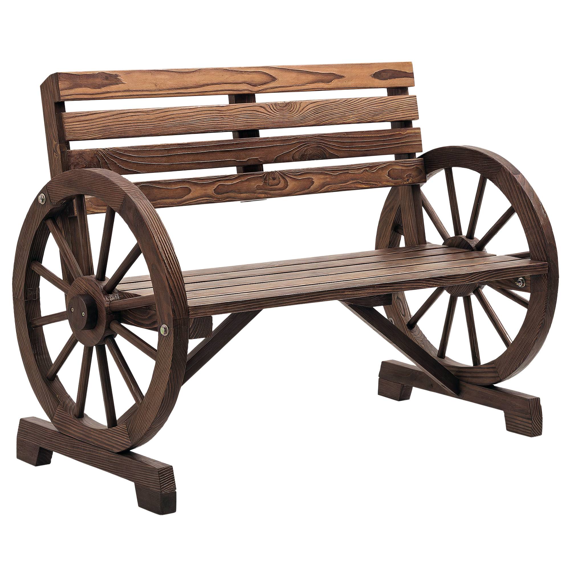 Sans Marque - Banc jardin motif roue chariot 2 personnes bois naturel marron foncé 105,5x56x79 cm - Image 1