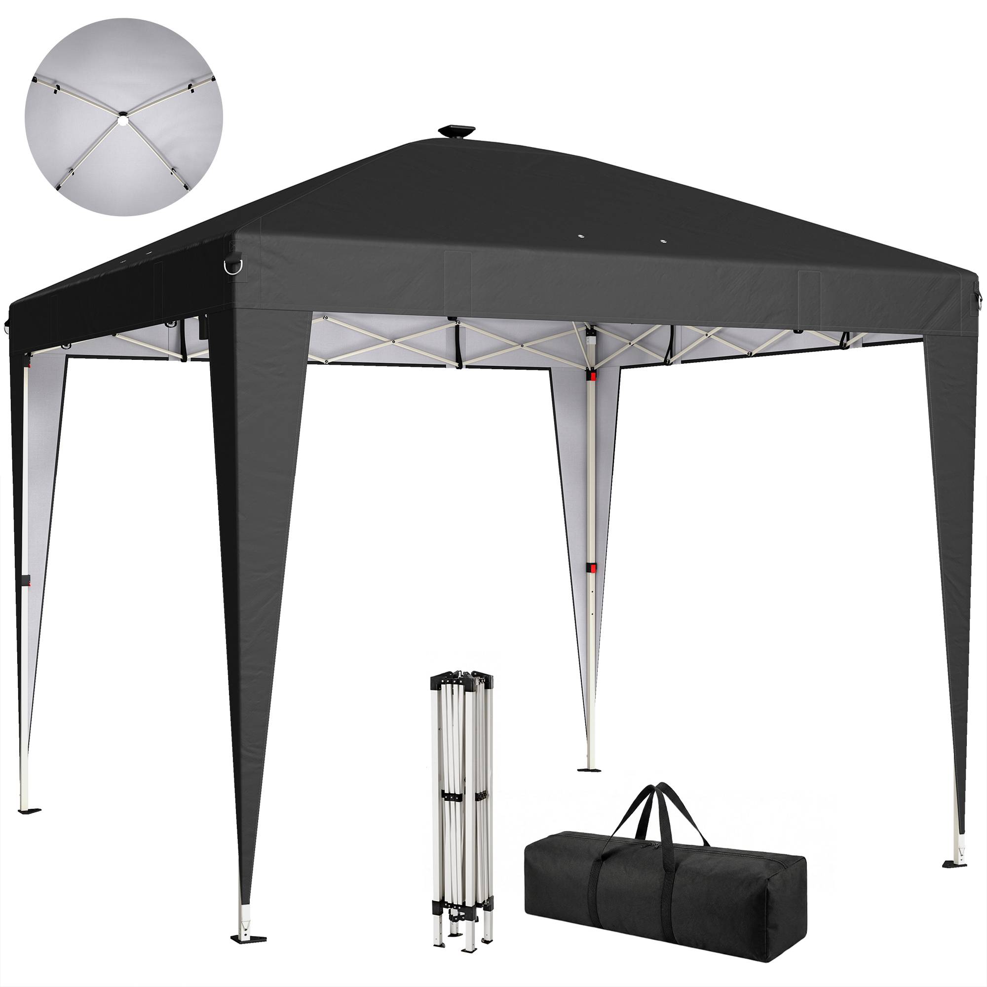 Sans Marque - Tonnelle pliante 3x3 m avec hauteur réglable, éclairage central et télécommande, en métal et polyester, noire - Image 2