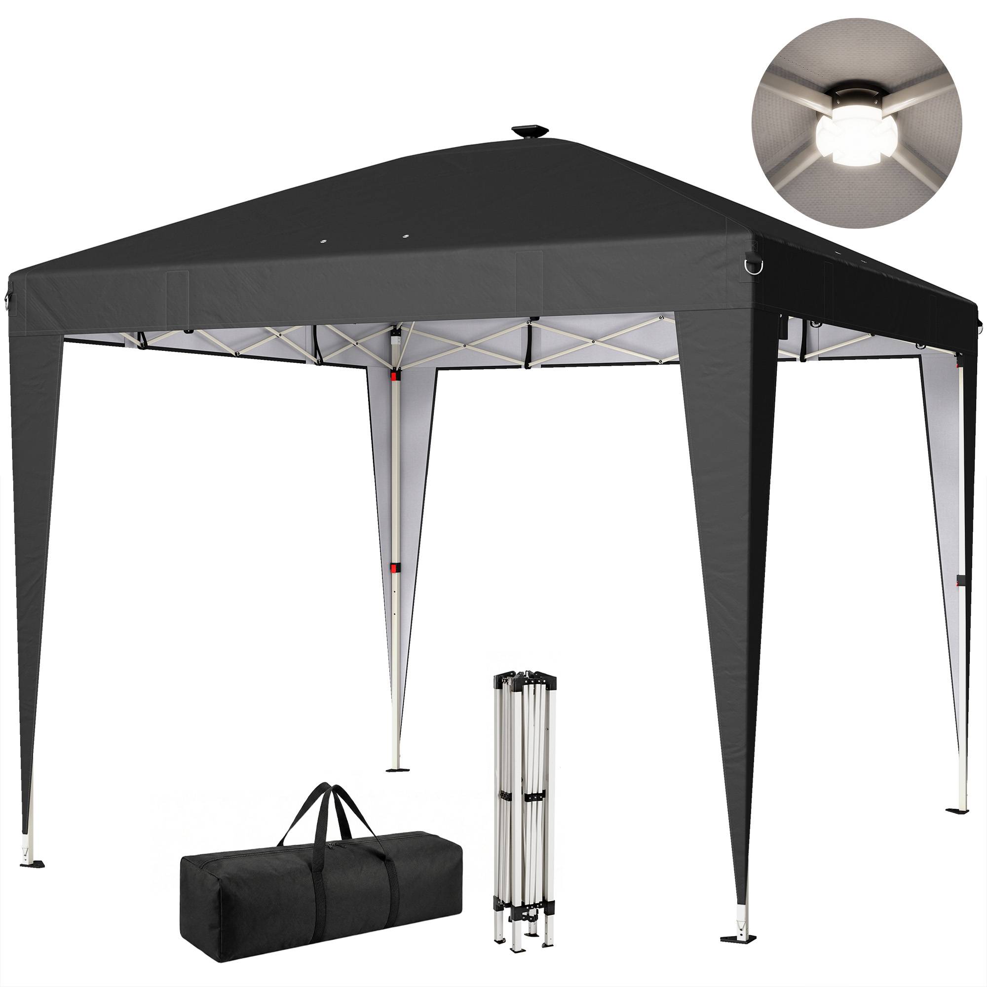 Sans Marque - Tonnelle pliante 3x3 m avec hauteur réglable, éclairage central et télécommande, en métal et polyester, noire