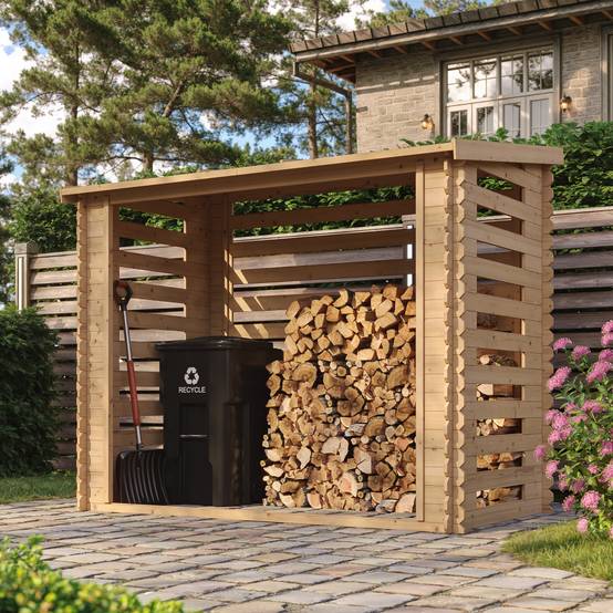 Timbela - Abri à bûches -l146xL232xH199 cm / 2.63 m² - Abri De Stockage Du Bois et range bûches extérieur - 19 mm d’épaisseur - Timbela M202 - Image 1