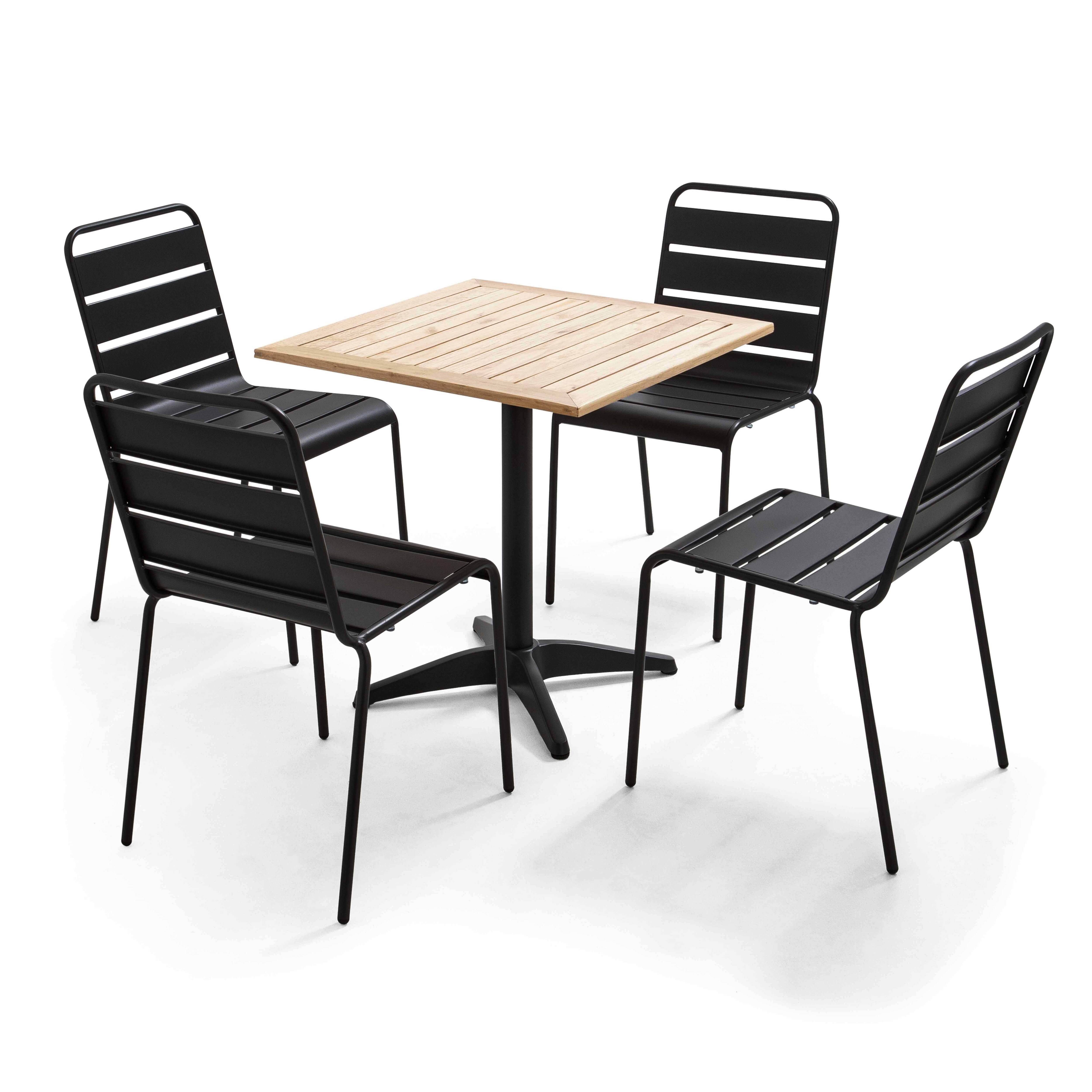 Oviala - Ensemble brasserie table alumium et bois et 2 chaises en métal Times square - Oviala - Image 1