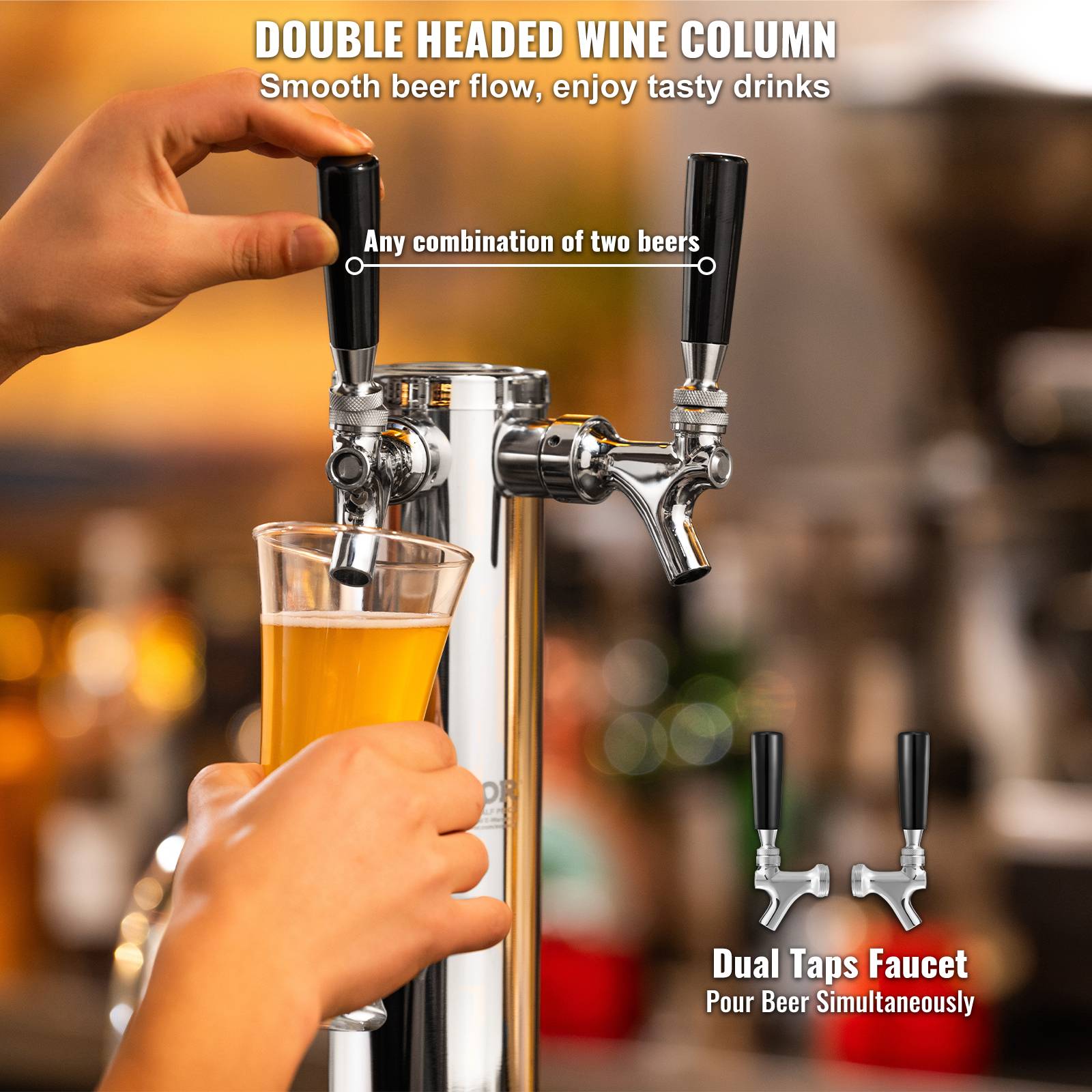VEVOR Kit colonne bière double robinet, inox, régulateur double jauge. Coupleur système A, bar. - Image 4