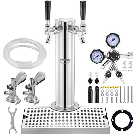 VEVOR Kit colonne bière double robinet, inox, régulateur double jauge. Coupleur système A, bar. - Image 1