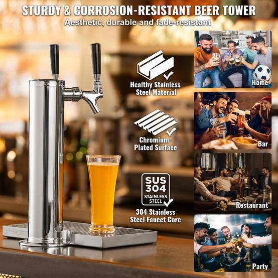 VEVOR Kit colonne bière double robinet, inox, régulateur double jauge. Coupleur système A, bar. - Image 5