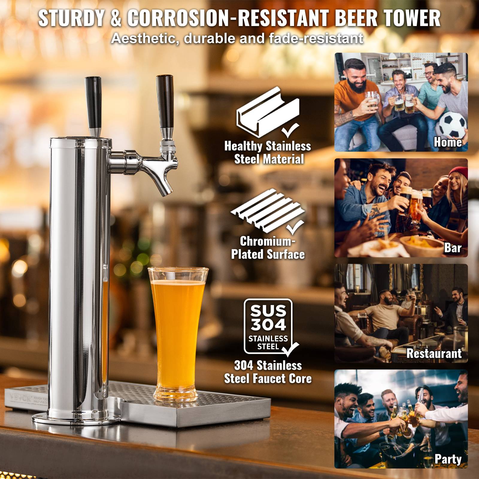 VEVOR Kit colonne bière double robinet, inox, régulateur double jauge. Coupleur système A, bar. - Image 5