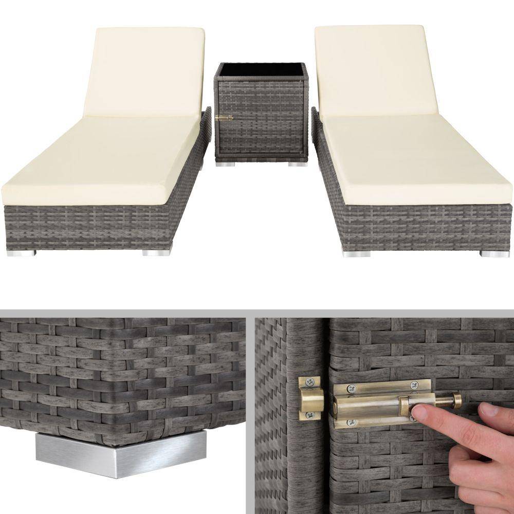 Helloshop26 - Bain de soleil chaise longue duo 5 positions avec 2 sets de housses + housse de protection gris - Image 2