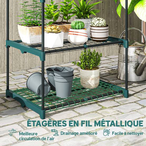 Sans Marque - Étagère à fleurs en acier 5 niveaux intérieur et extérieur support de plantes pour jardin balcon salon 67x49x138cm vert - Image 7