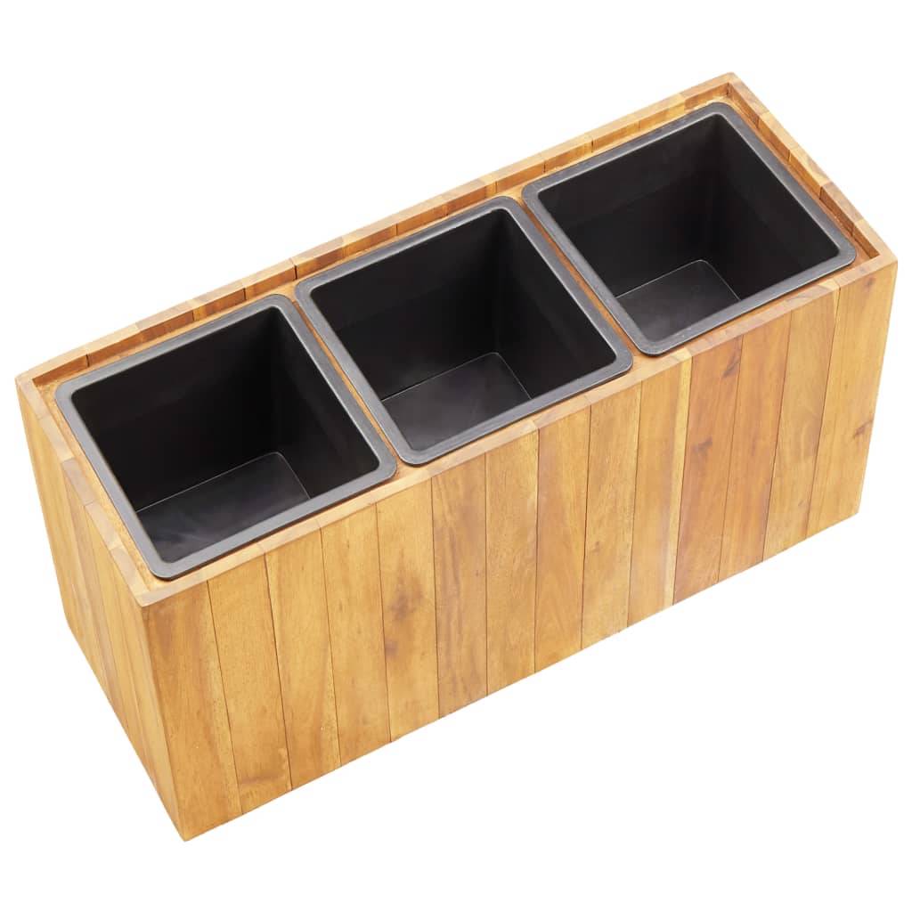 ComfortXL - Jardinière surélevée bois acacia balcon terrasse avec 3 pots intégrés 66x35cm brun - ComfortXL Outdoor Living - Image 4