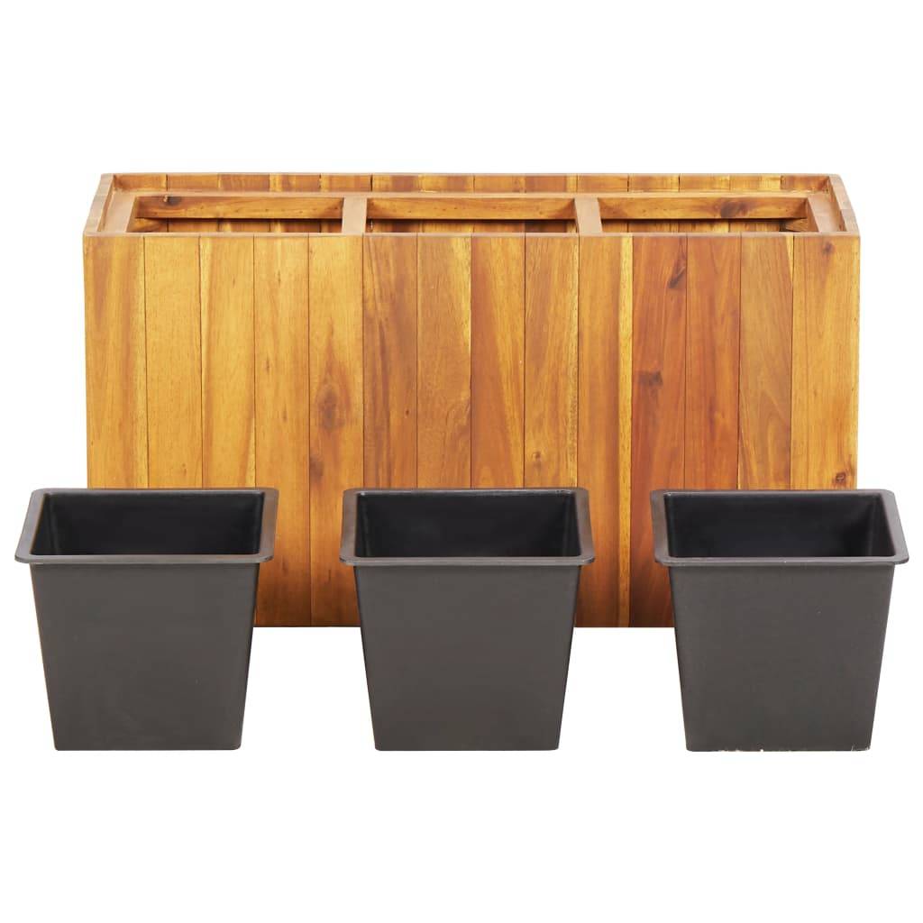 ComfortXL - Jardinière surélevée bois acacia balcon terrasse avec 3 pots intégrés 66x35cm brun - ComfortXL Outdoor Living - Image 3