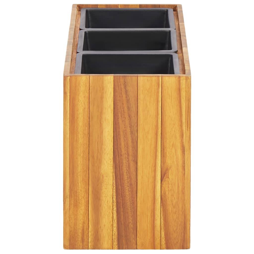 ComfortXL - Jardinière surélevée bois acacia balcon terrasse avec 3 pots intégrés 66x35cm brun - ComfortXL Outdoor Living - Image 5