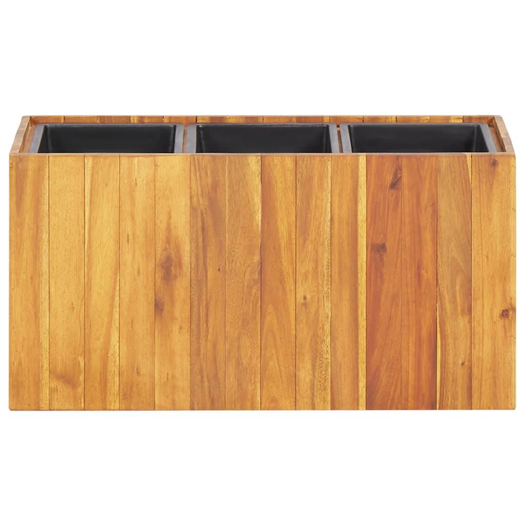 ComfortXL - Jardinière surélevée bois acacia balcon terrasse avec 3 pots intégrés 66x35cm brun - ComfortXL Outdoor Living - Image 2
