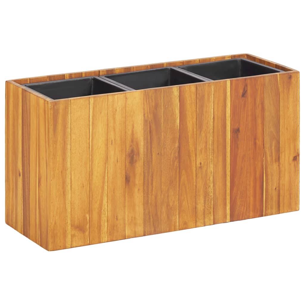ComfortXL - Jardinière surélevée bois acacia balcon terrasse avec 3 pots intégrés 66x35cm brun - ComfortXL Outdoor Living - Image 1