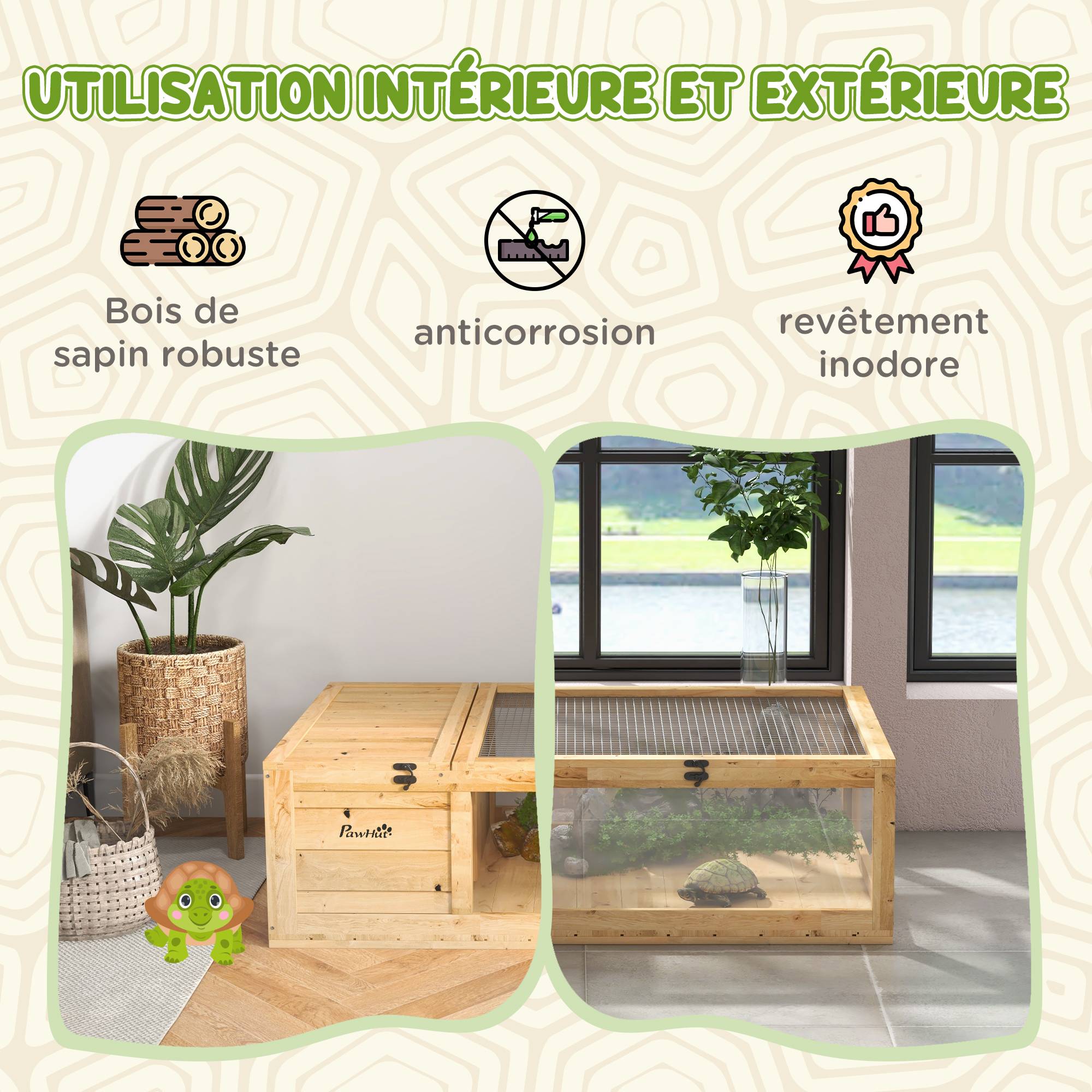 Sans Marque - Maison enclos cage habitat pour petit animal tortues avec 2 espaces 91 x 60,5 x 32 cm bois massif jaune clair - Image 6