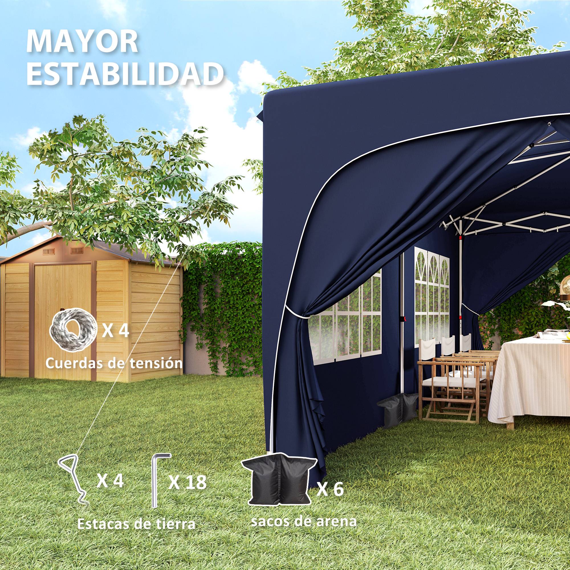 Tonnelle pliante 3 x 6 m avec panneaux latéraux, protection solaire UPF50+, hauteur réglable, sac de transport, bleu foncé - Image 10