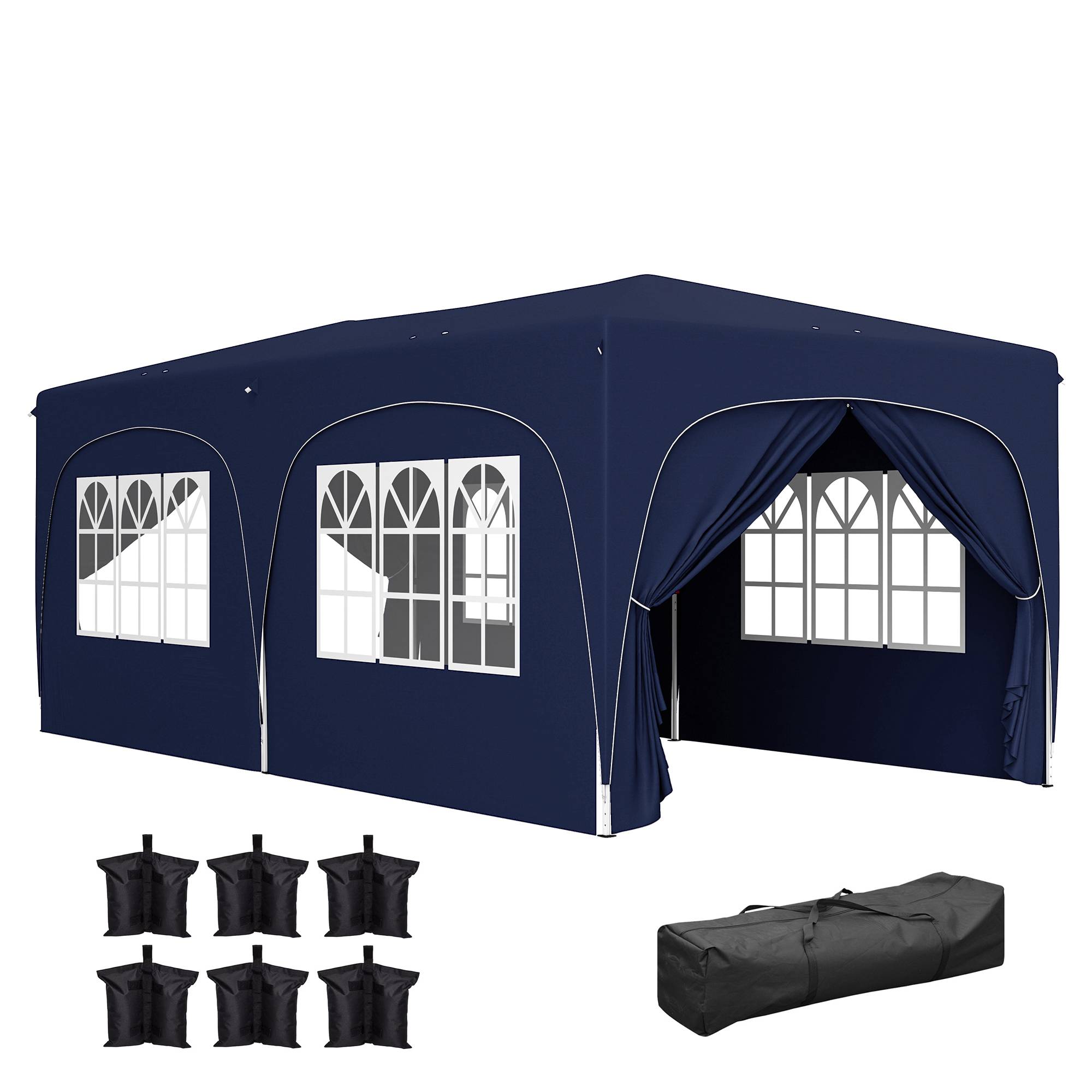 Tonnelle pliante 3 x 6 m avec panneaux latéraux, protection solaire UPF50+, hauteur réglable, sac de transport, bleu foncé - Image 1