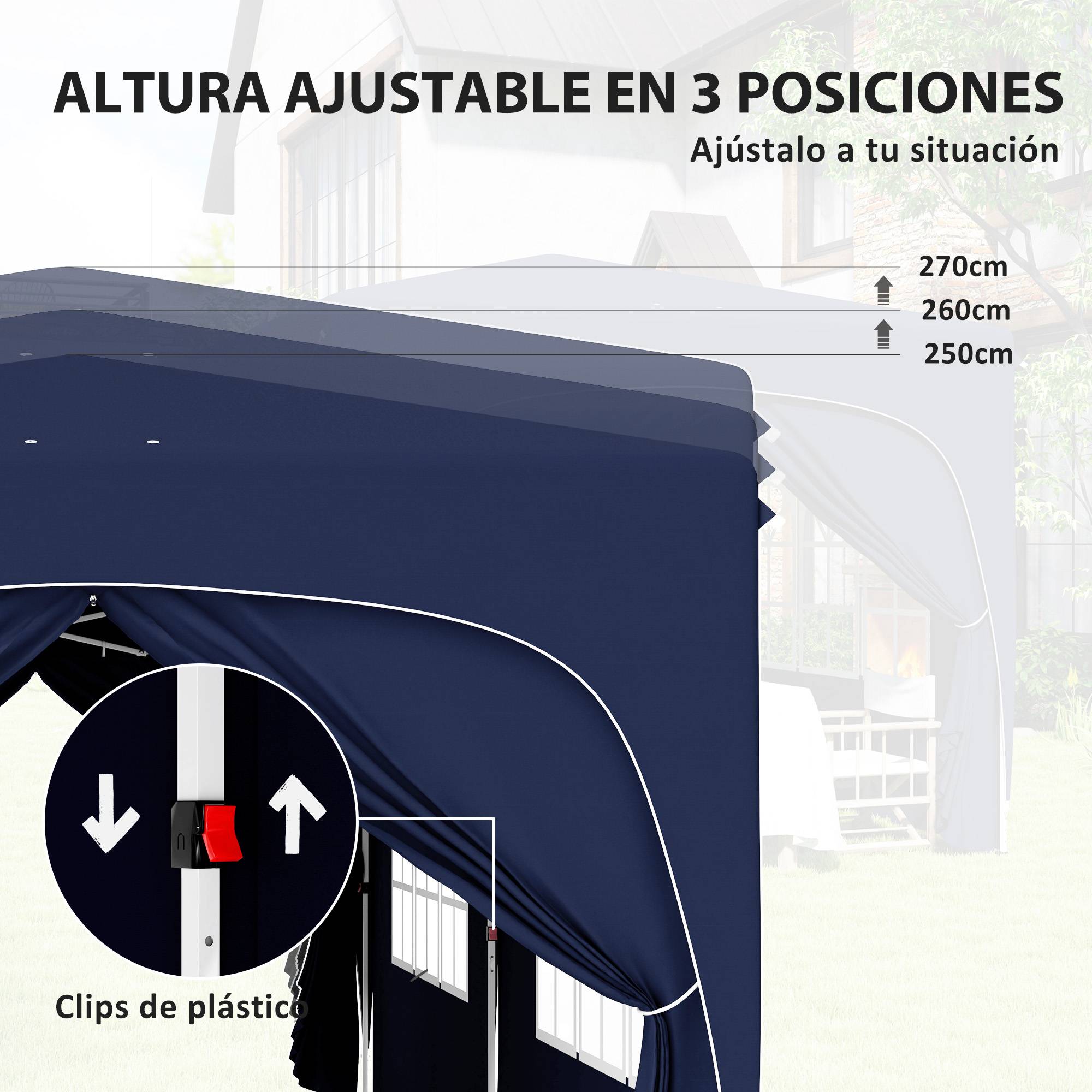 Tonnelle pliante 3 x 6 m avec panneaux latéraux, protection solaire UPF50+, hauteur réglable, sac de transport, bleu foncé - Image 7