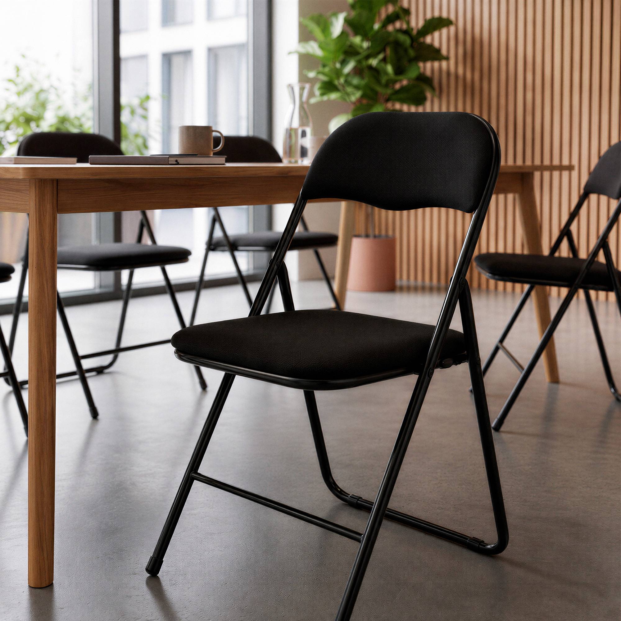 Sicaan Lot de 6 chaises pliantes rembourrées en tissu noir et pieds métal noir - GRETA - Image 4