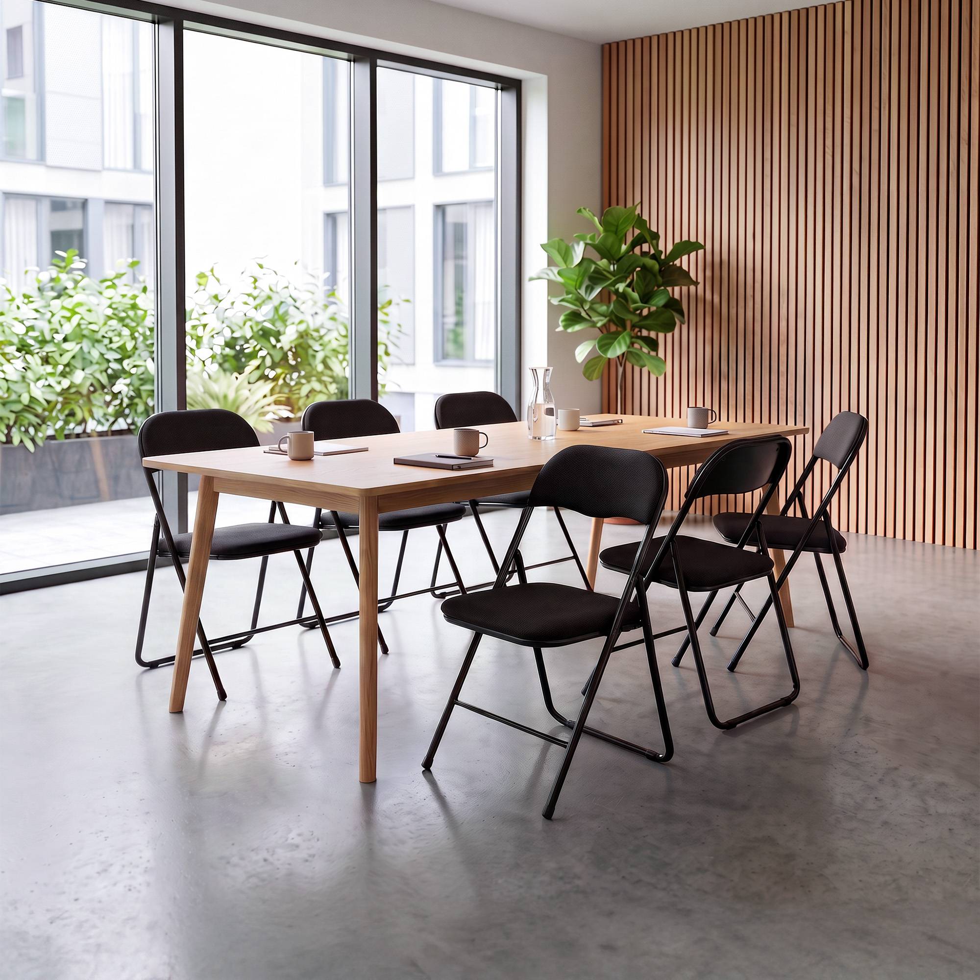 Sicaan Lot de 6 chaises pliantes rembourrées en tissu noir et pieds métal noir - GRETA - Image 5