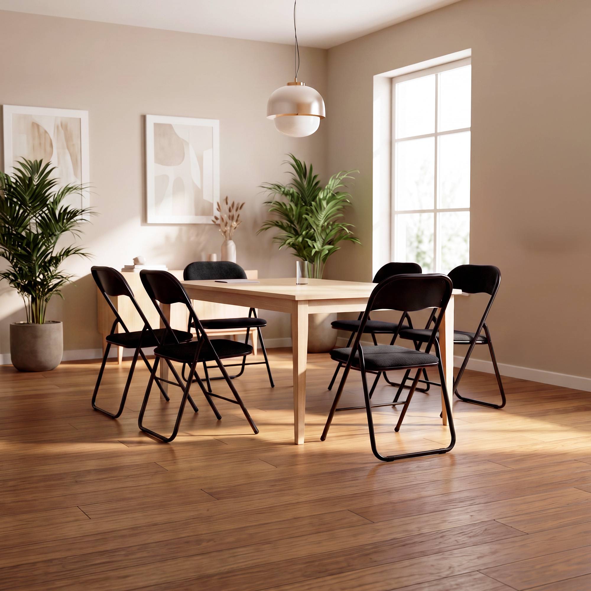 Sicaan Lot de 6 chaises pliantes rembourrées en tissu noir et pieds métal noir - GRETA - Image 8