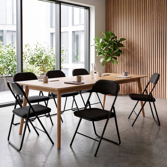 Sicaan Lot de 6 chaises pliantes rembourrées en tissu noir et pieds métal noir - GRETA - Image 1