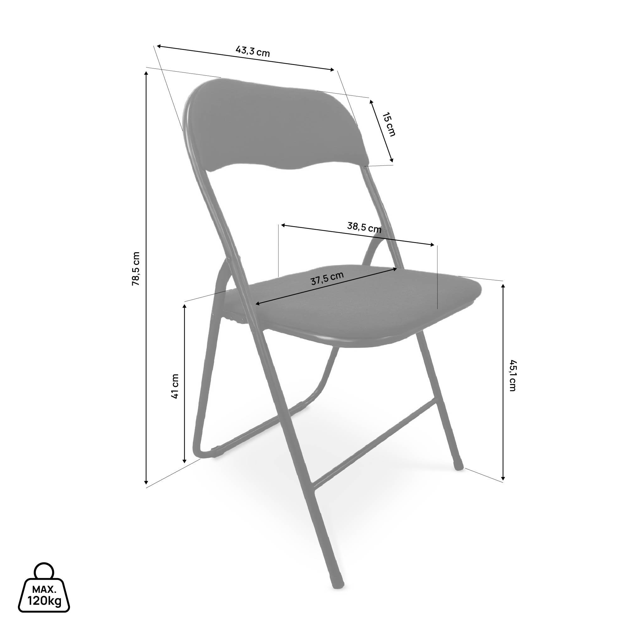 Sicaan Lot de 6 chaises pliantes rembourrées en tissu noir et pieds métal noir - GRETA - Image 6