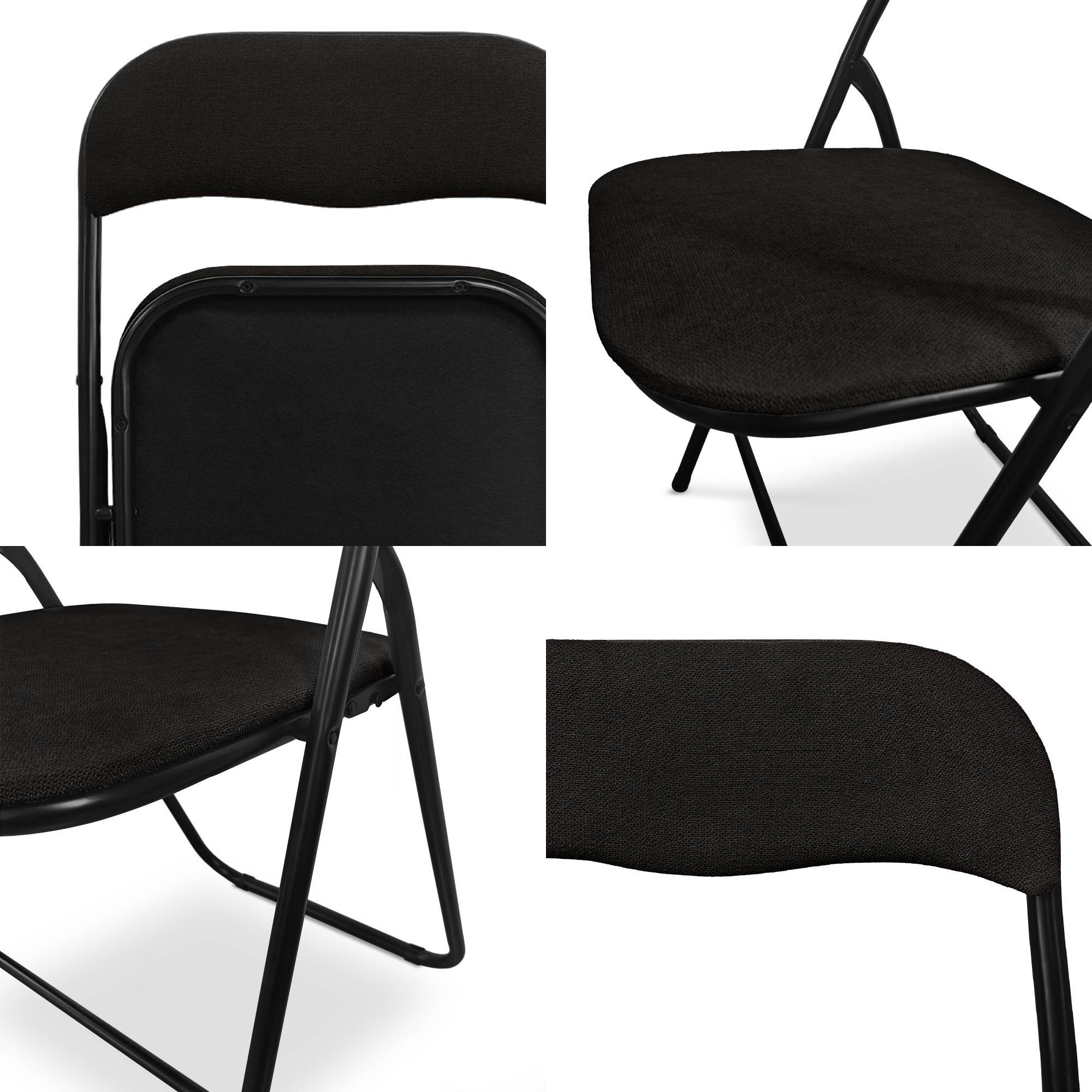 Sicaan Lot de 6 chaises pliantes rembourrées en tissu noir et pieds métal noir - GRETA - Image 7