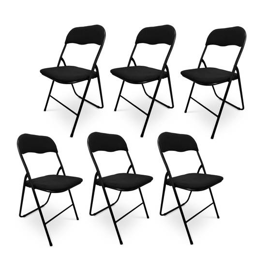Sicaan Lot de 6 chaises pliantes rembourrées en tissu noir et pieds métal noir - GRETA - Image 3