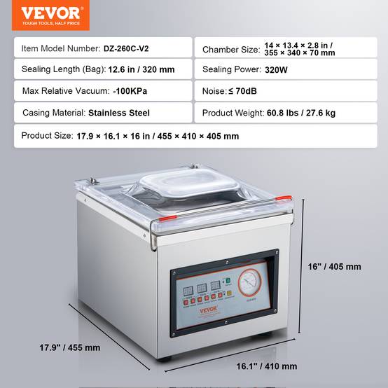 Vevor - VEVOR Machine sous vide à chambre 320W compacte 320 mm, usage domestique/commercial, aliments humides. - Image 7