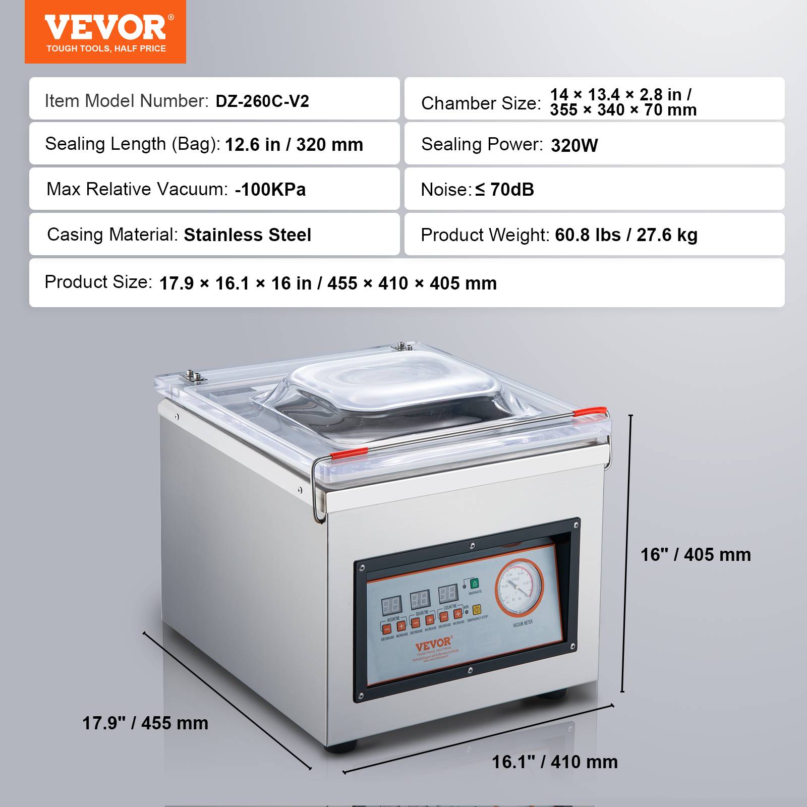 Vevor - VEVOR Machine sous vide à chambre 320W compacte 320 mm, usage domestique/commercial, aliments humides. - Image 7