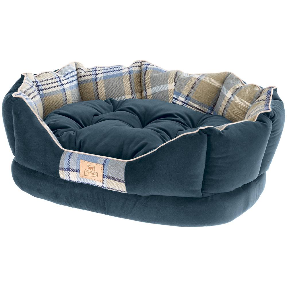 Ferplast - Ferplast couchage rembourré pour chats et chiens CHARLES 60, divan avec coussin, sofa pour animaux, écossais, velours doux, lavable, 56x42x20, bleu - Image 1