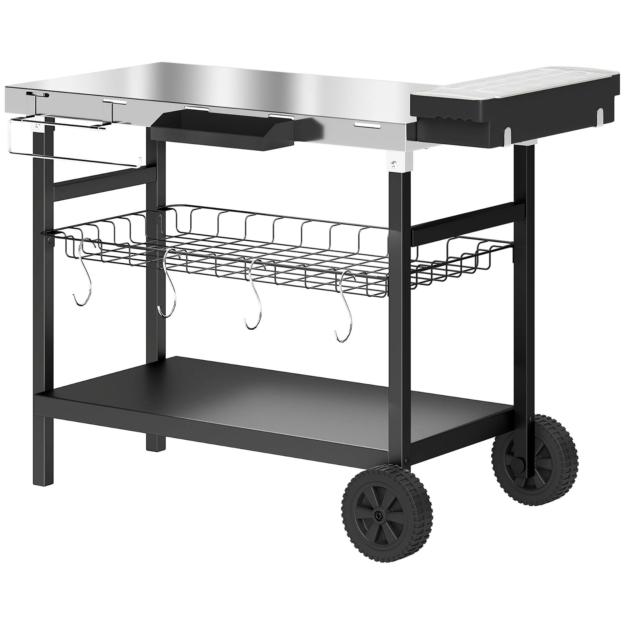 ComfortXL - Desserte de jardin 3 niveaux acier inoxydable 114x61x81 cm noire barbecue sur roues - ComfortXL Outdoor Living - Image 1