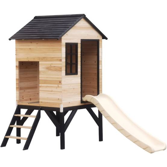 Maisonnette sur pilotis bois massif lasuré avec toboggan blanc 118cm Abracadaprout - Image 2