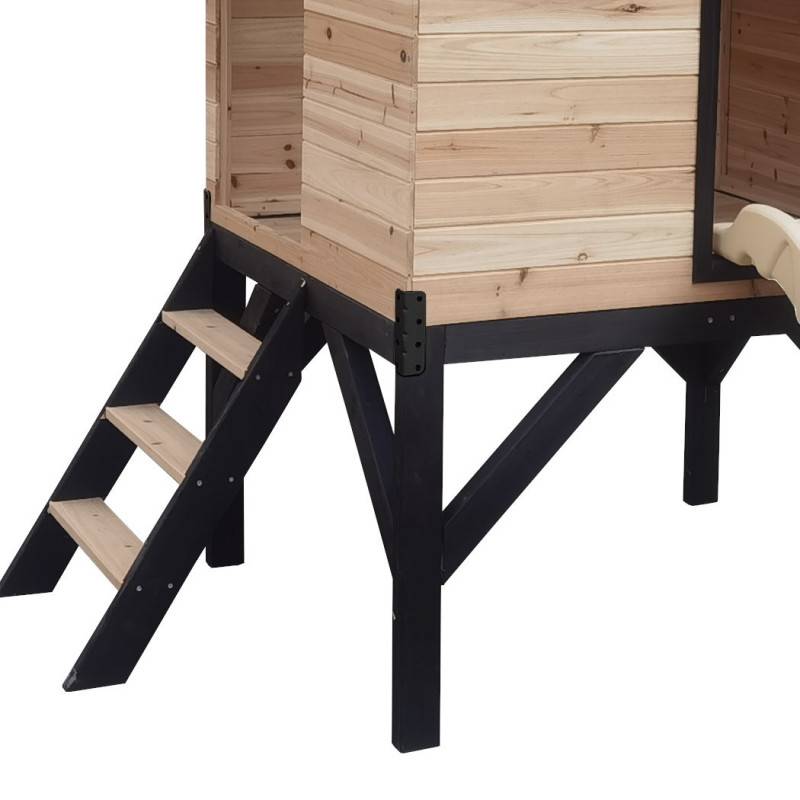 Maisonnette sur pilotis bois massif lasuré avec toboggan blanc 118cm Abracadaprout - Image 6