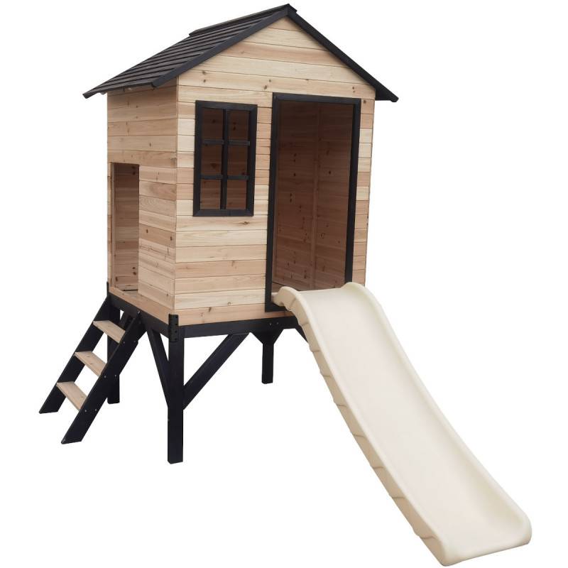 Maisonnette sur pilotis bois massif lasuré avec toboggan blanc 118cm Abracadaprout - Image 5