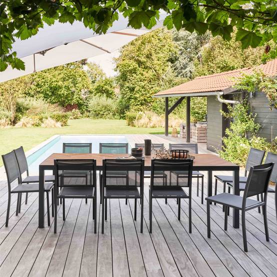 Oviala - Ensemble table de jardin en céramique effet bois et 12 chaises Tivoli - Oviala - Image 2