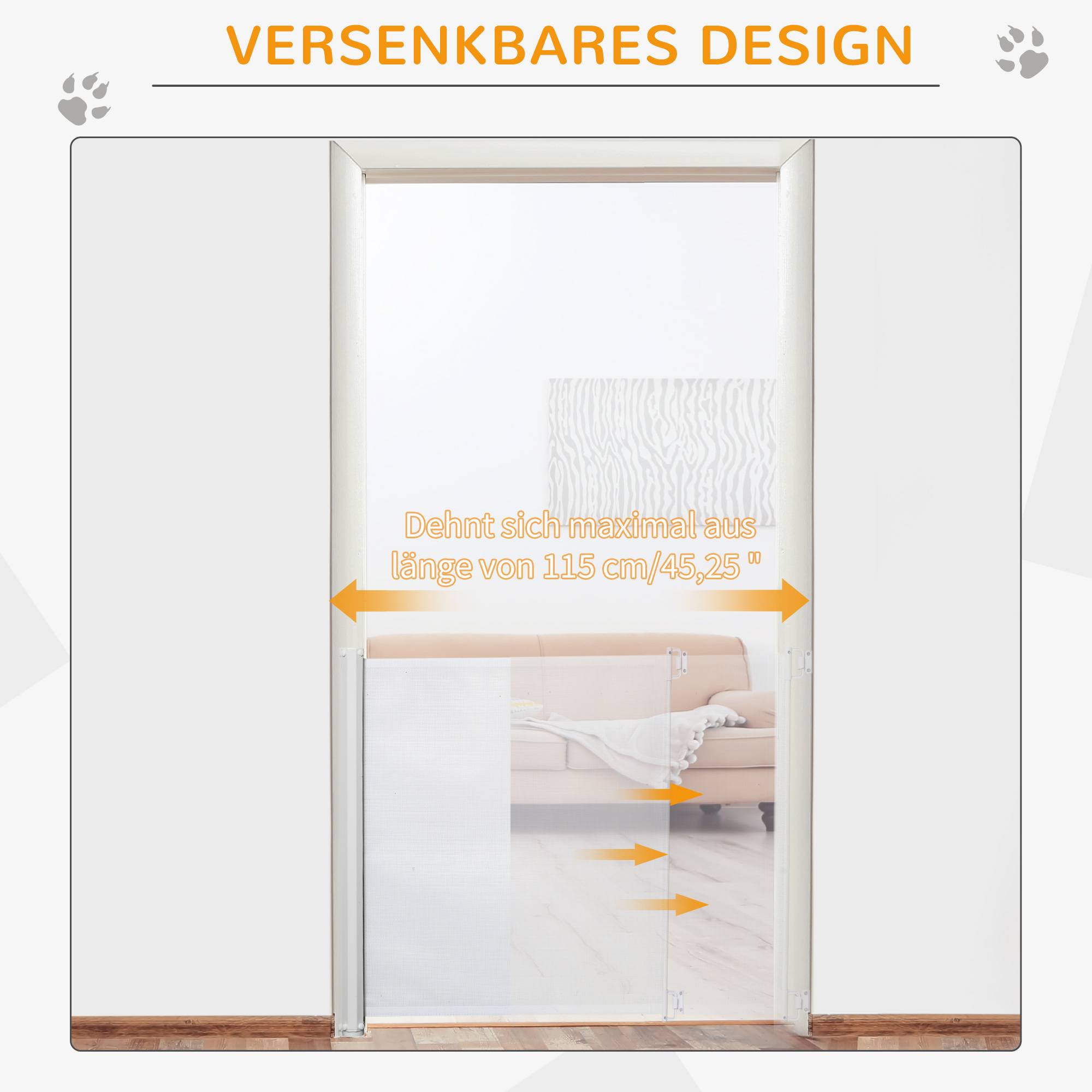 Barrière Sécurité Extensible Métal PVC Escalier Chien Bébé Enroulable 115cm Blanc - ComfortXL Pet Living - Image 5