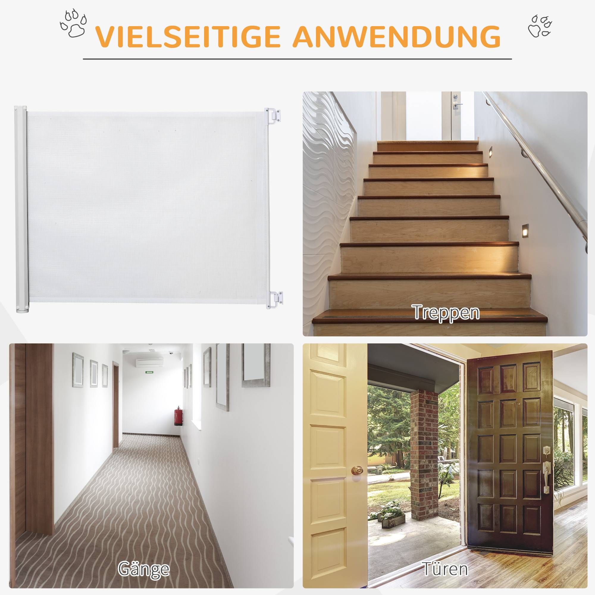 Barrière Sécurité Extensible Métal PVC Escalier Chien Bébé Enroulable 115cm Blanc - ComfortXL Pet Living - Image 4