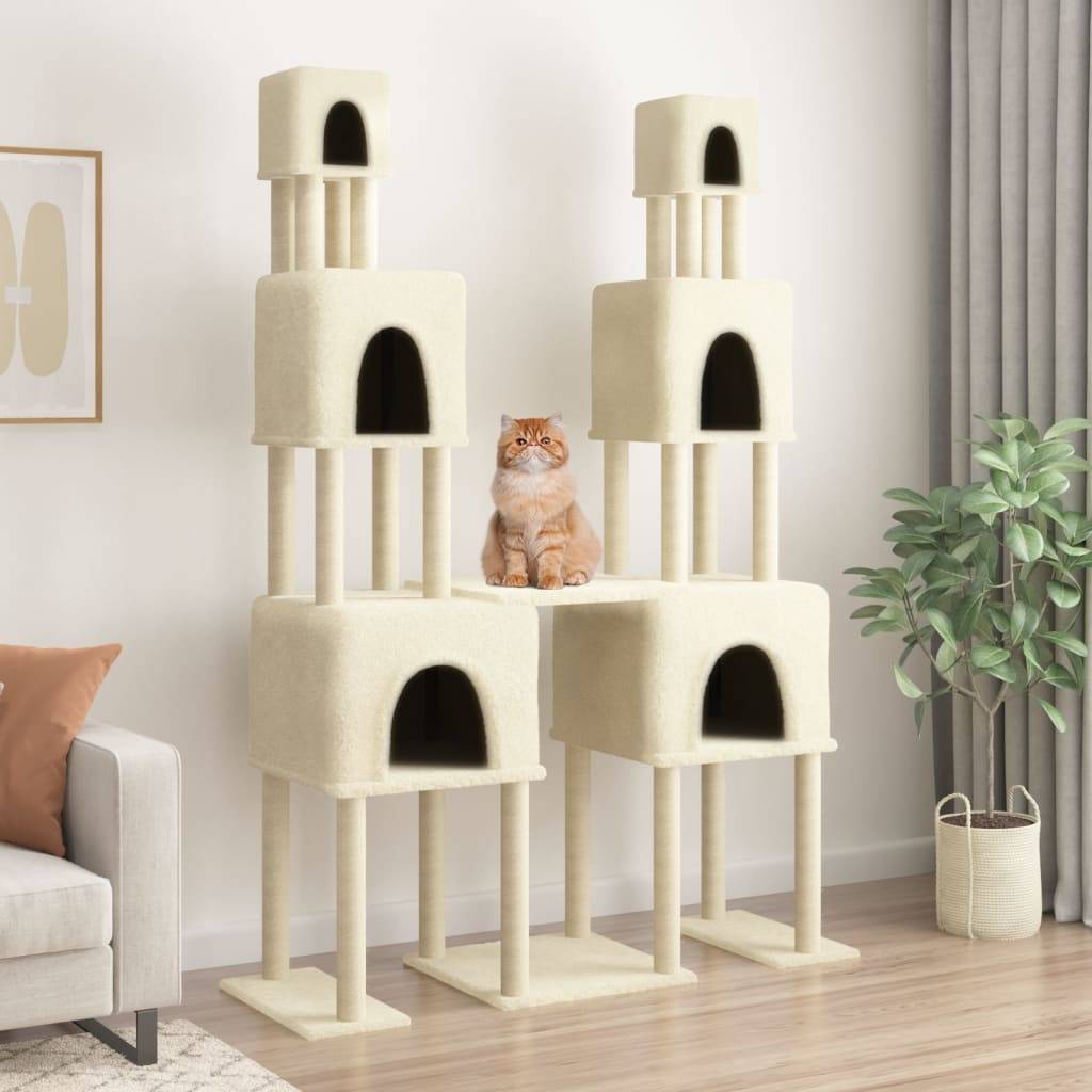 Arbre à chat XXL multi-niveaux sisal 6 niches pour grands chats 199 cm Crème – ComfortXL Pet Living - Image 1