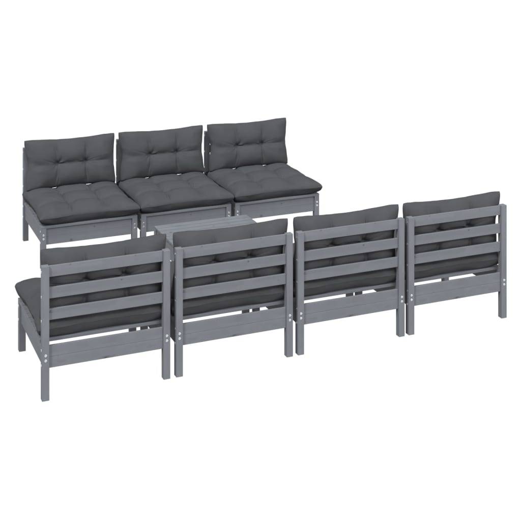 Helloshop26 - Salon de jardin meuble d'extérieur ensemble de mobilier 8 pièces avec coussins anthracite bois de pin - Image 1