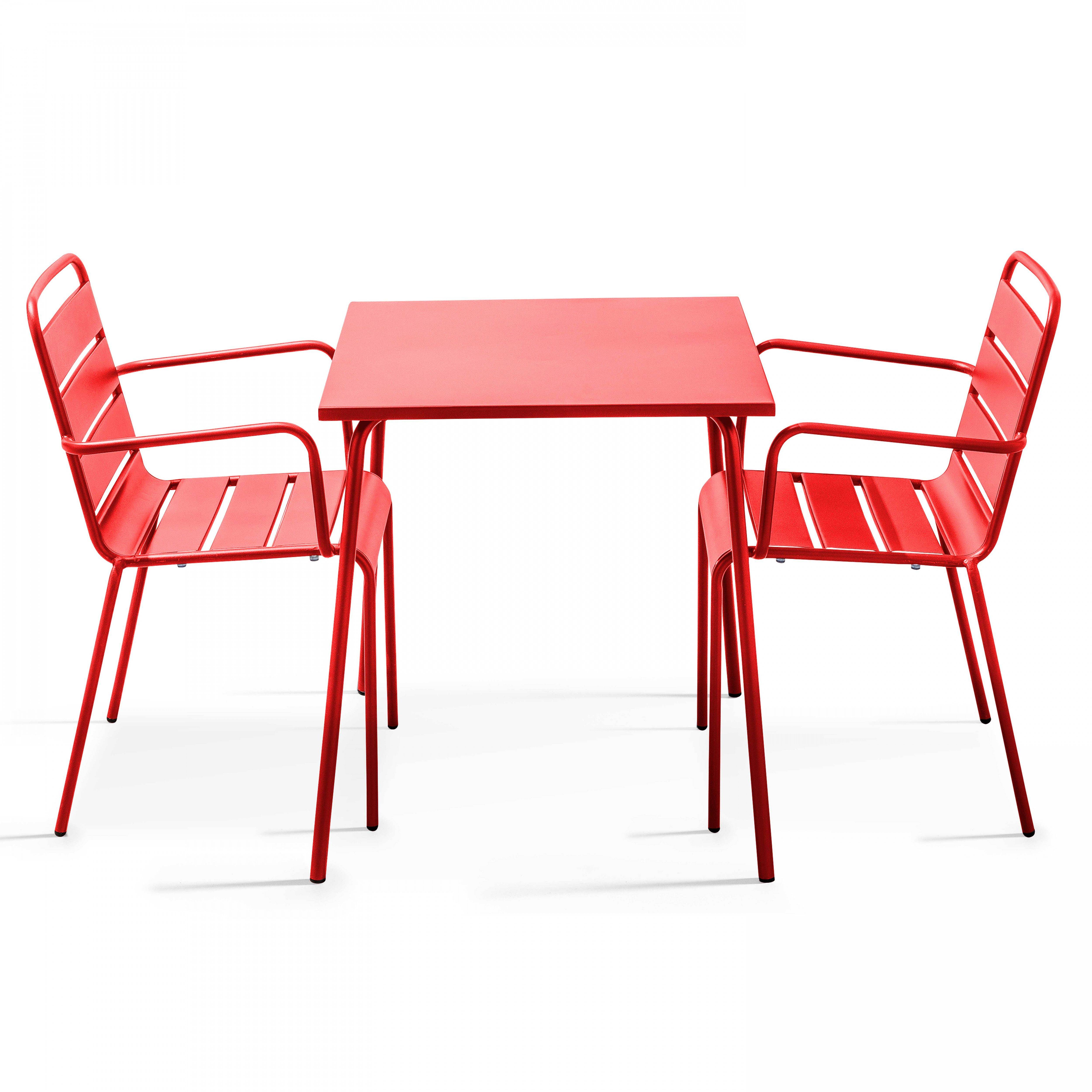 Oviala - Ensemble table de jardin carrée et 2 fauteuils acier rouge Palavas - Oviala - Image 1