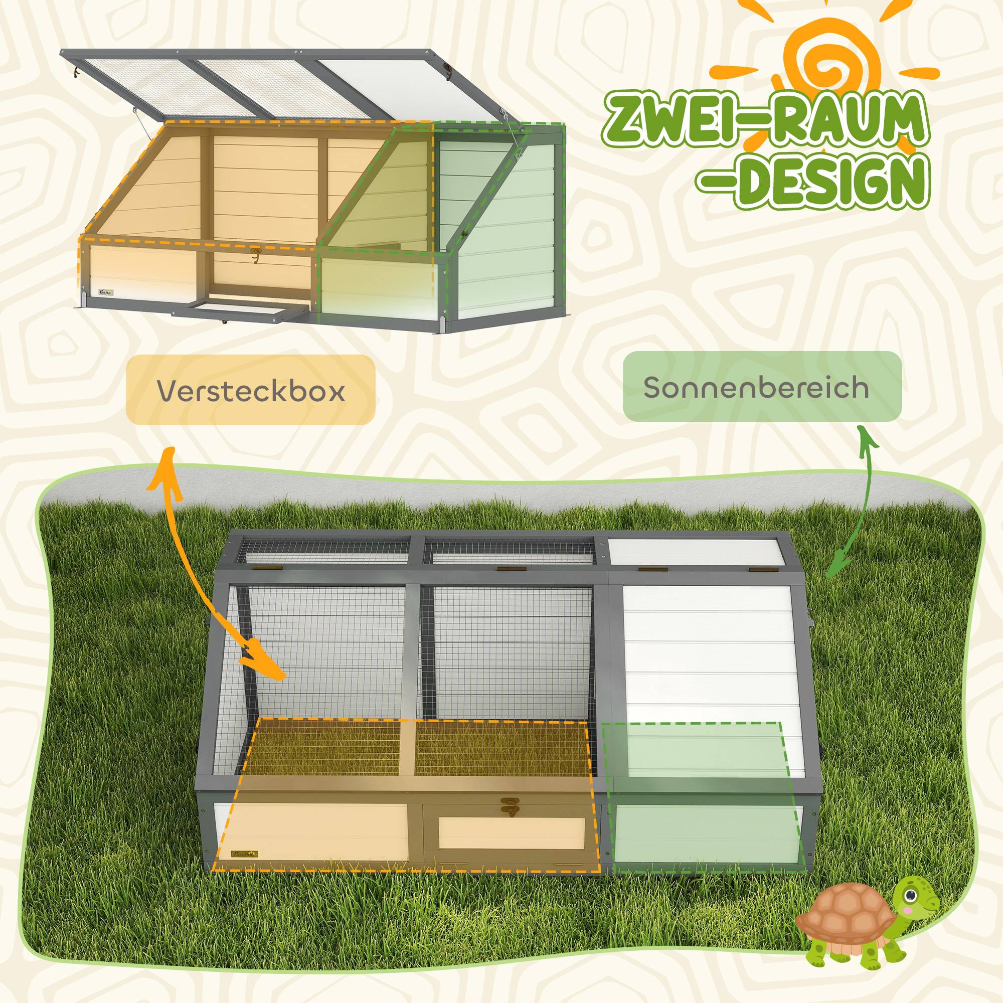 ComfortXL - Enclos tortue bois de sapin blanc 120 x 55 x 20/50 cm extérieur sans fond sécurisé pour tortues et lapins - Image 6