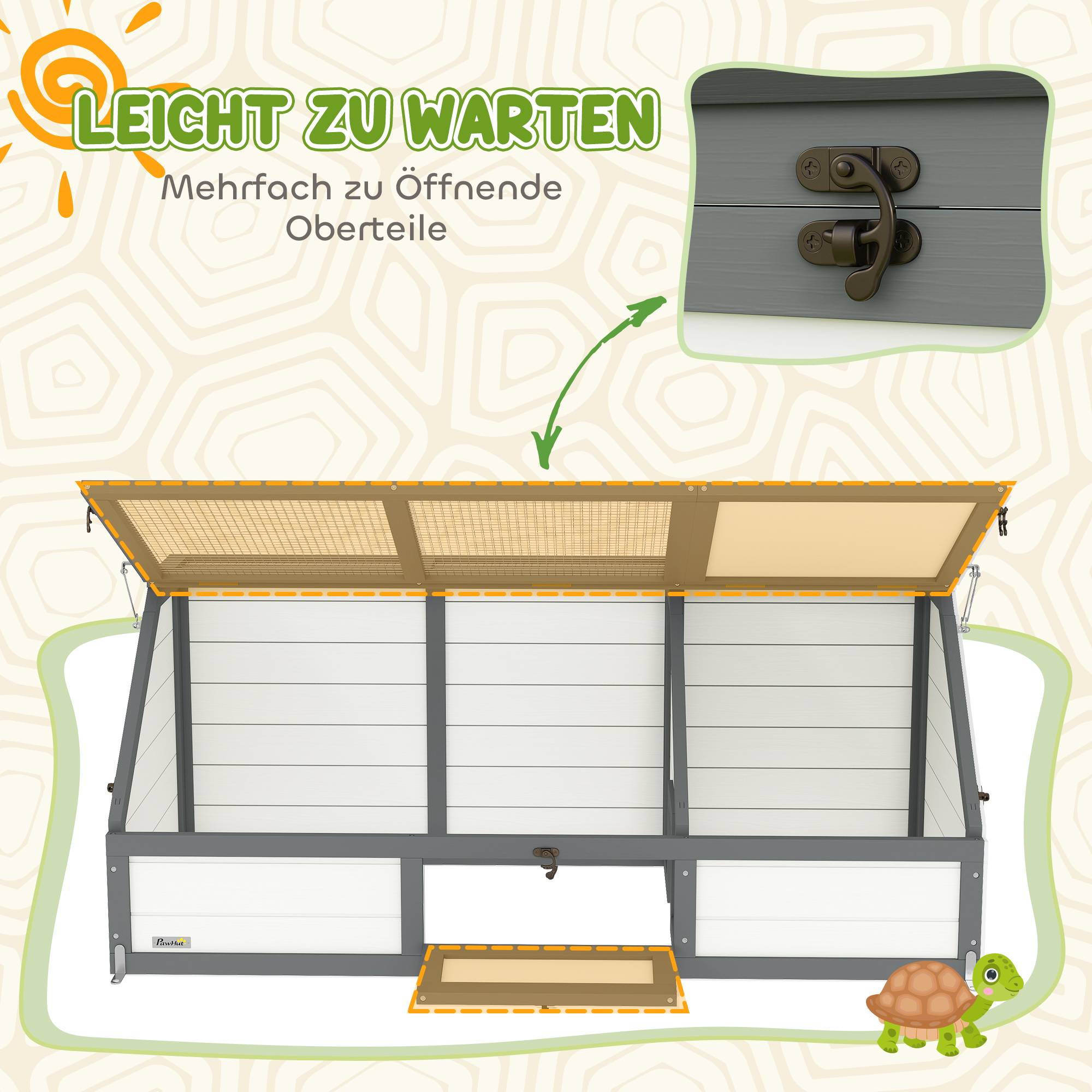 ComfortXL - Enclos tortue bois de sapin blanc 120 x 55 x 20/50 cm extérieur sans fond sécurisé pour tortues et lapins - Image 7