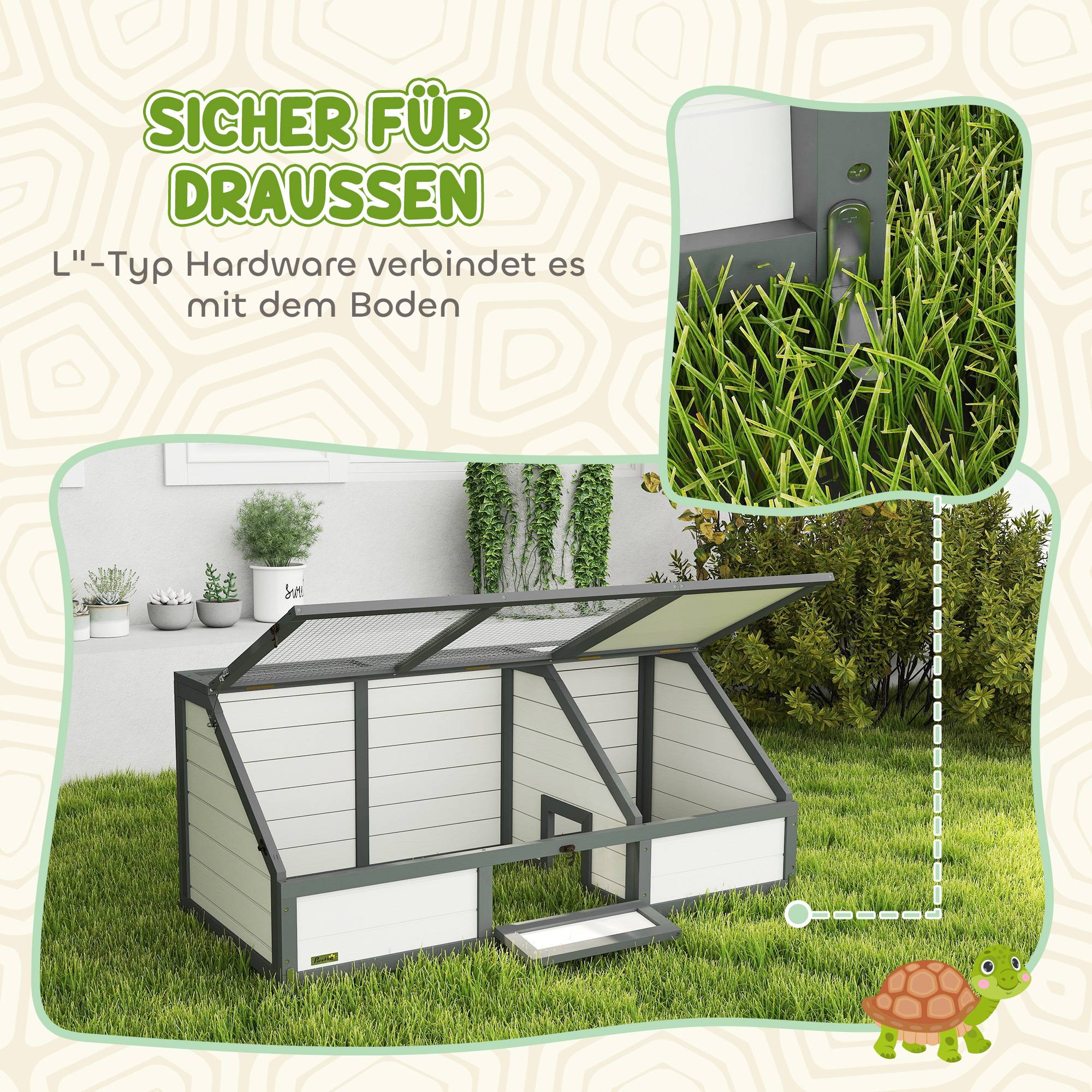 ComfortXL - Enclos tortue bois de sapin blanc 120 x 55 x 20/50 cm extérieur sans fond sécurisé pour tortues et lapins - Image 4