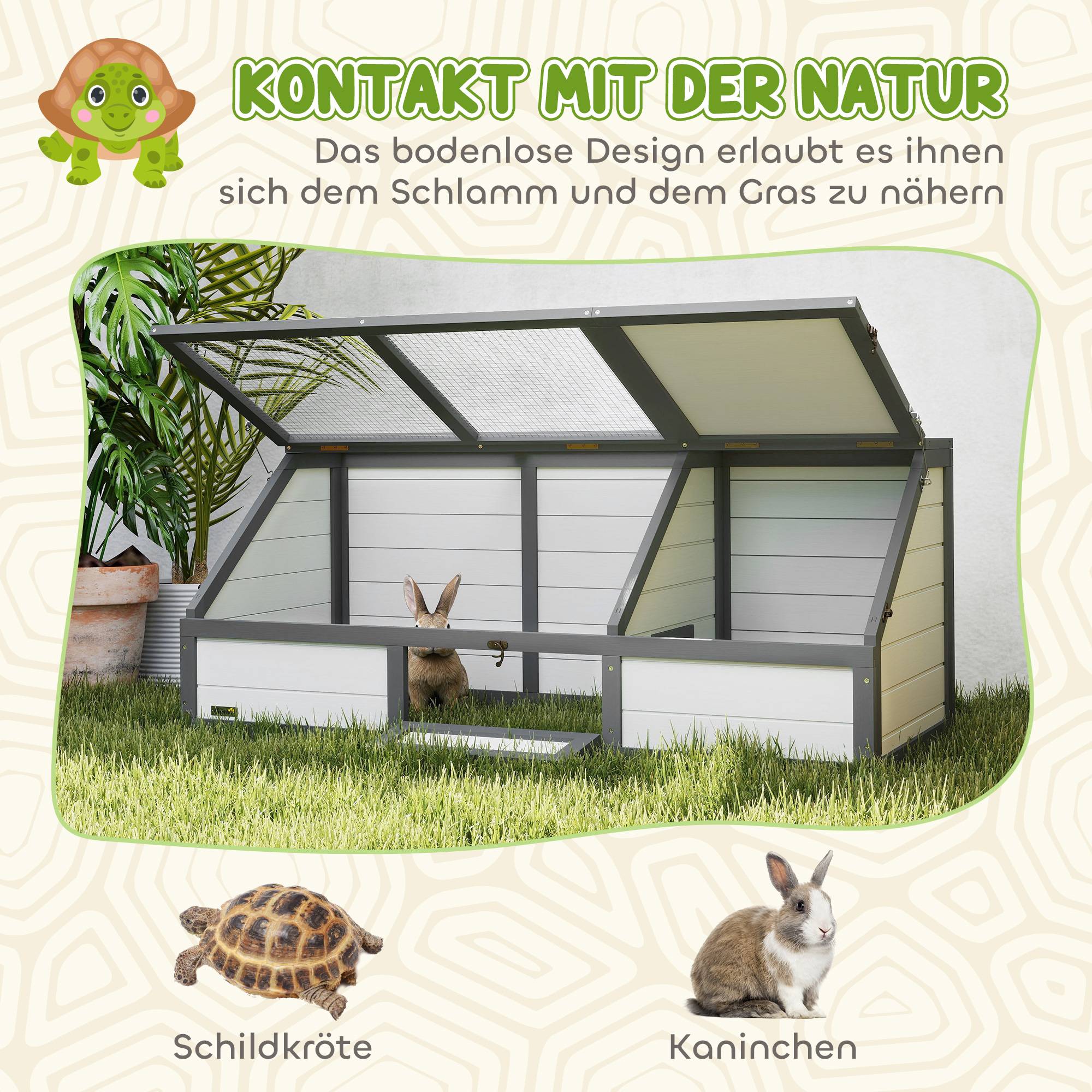 ComfortXL - Enclos tortue bois de sapin blanc 120 x 55 x 20/50 cm extérieur sans fond sécurisé pour tortues et lapins - Image 5